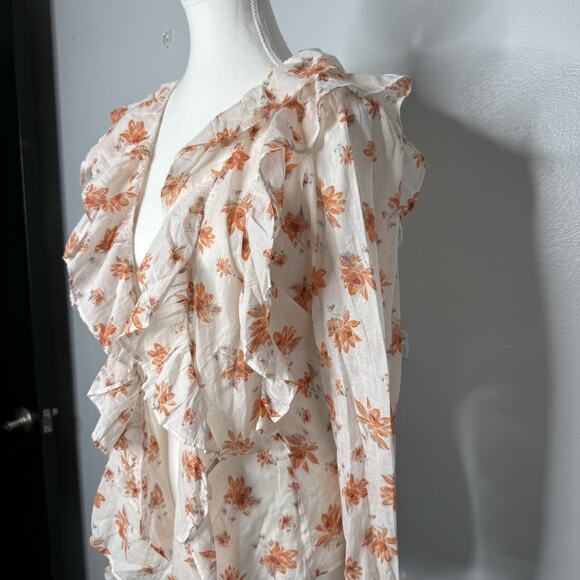 Free People Women’s Floral Ruffle Long Sleeve Blouse Size L Boho Peplum Top - Picture 2 of 8